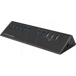 LC POWER LC-HUB-ALU-2B-10 - Concentrador USB 3.0, 7+3 puertos, negro, incl. Fuente de alimen