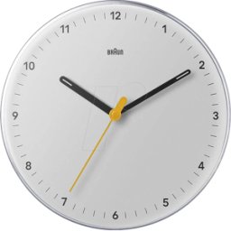 BRAUN BC26W - Reloj de pared de cuarzo analógico, movimiento silencioso, 23 cm