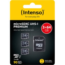 INTENSO 3423593 - Tarjeta de memoria microSDXC 64GB, UHS-I Premium, paquete de 3