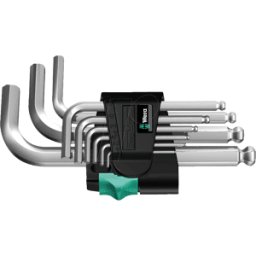 WERA 05133163001 - Juego de llave de pin, llave Allen, 1,5-10, 9 piezas, corto
