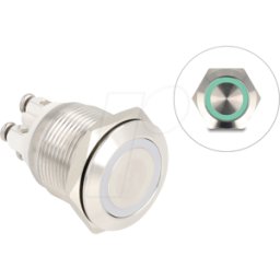 DELOCK 20978 - Pulsador de acero inoxidable, iluminado, anillo LED, verde, IP65