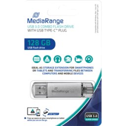 MEDIARANGE MR 938 - Memoria USB, USB 3,0, 128 GB, combo USB-C..