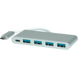 ROLINE 14025045 - Hub USB 3,0 de 4 puertos, USB-C a 4x USB 3,0 Tipo A, 1x PD