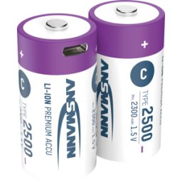 ANSMANN ANS 1313-0004 - Batería de iones de litio, C (BABY), 1,5 V, 2300 mAh, USB