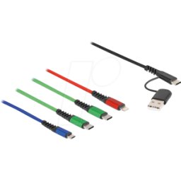DELOCK 87035 - Cable de carga, USB-A -> Micro B + 2x C + Lightning, 1,2 m