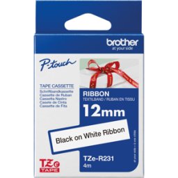 BROTHER P-TOUCH TZER231 - Cinta textil, negro sobre blanco, 12mm