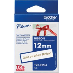 BROTHER P-TOUCH TZER234 - Cinta textil, oro sobre blanco, 12mm