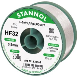 STANNOL STA HF32 TSC 0,5 - Soldadura HF32 sin plomo con contenido de plata y cobre, Ø 0,5 m