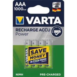 VARTA VAR R2U 4X1000 - Pila de NiMH, AAA (Micro), 1000 mAh, paquete de 4
