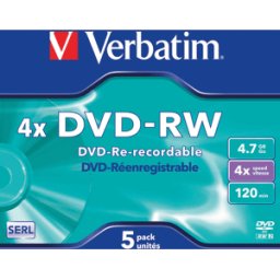 VERBATIM 43285 - DVD-RW 4.7GB, mate, paquete de 5 cajas Jewel