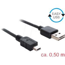 DELOCK 85158 - Cable USB 2.0, enchufe EASY a a conector Mini B, 0,5 m, negro