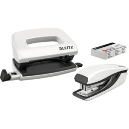 LEITZ 55612001 - Juego de minigrapadora y perforador, Nexxt WOW, blanco