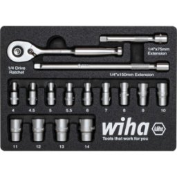 WIHA 44683 - Juego de zócalos, hexagonal, 1/4", 16 piezas