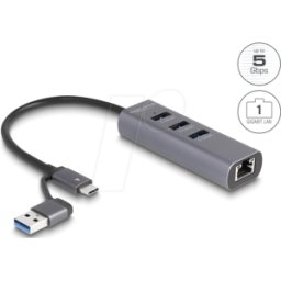 DELOCK 64282 - Porreplicador, 3 puertos, USB tipo C/-A.