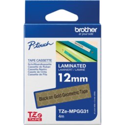 BROTHER P-TOUCH EMPGG31 - Cinta laminada, negro sobre oro geométrico, 12mm