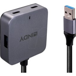 LINDY 43388 - USB 3,0 Hub de 4 puertos, 2x USB-A, 2x USB-C.