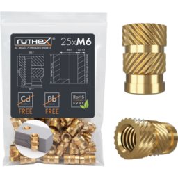 RUTHEX RX-M6X12,7 - Impresión 3D, inserciones de rosca, M6x12.7, 25 piezas