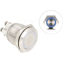 DELOCK 20980 - Pulsador de acero inoxidable, iluminado, anillo LED, azul, IP65