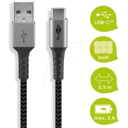 GOOBAY 49295 - Cable de carga y sincronización, USB-a > C, 0,5 m, textil