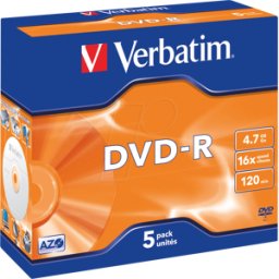 VERBATIM 43519 - Verbatim DVD-R 4,7GB, mate, paquete de 5 cajas Jewel