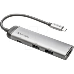 VERBATIM 49140 - Hub USB 3.0 de 4 puertos, USB-C a 2 USB-A, 1 HDMI, 1 PD