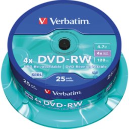 VERBATIM 43639 - DVD-RW 4,7 GB, mate, husillo de 25 unidades