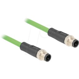 DELOCK 80417 - Cable M12, cod. D, 4 clavijas macho / macho, 2 m