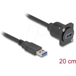 DELOCK 87967 - Cable USB, tipo A macho / hembra, tipo D, negro, 20 cm
