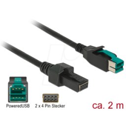 DELOCK 85483 - PoweredUSB cable male 12V > 2x 4 Pin, 2 m