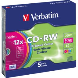 VERBATIM 43167 - CD-RW, Color, 700 MB, 12x, Paquete de 5 SLIM Case