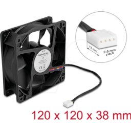 DELOCK 67298 - Ventilador axial de 12 V de corriente continua, 120 x 120 x 38 m