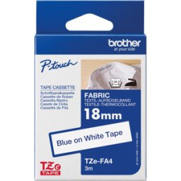 BROTHER P-TOUCH TZEFA4 - Cinta de planchar textil, azul sobre blanco, 18mm