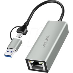 LOGILINK UA0238B - Tarjeta de red, USB-A/C, Gigabit Ethernet, 1x RJ45