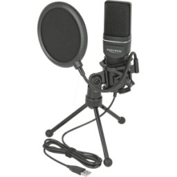 DELOCK 66331 - Micrófono condensador con filtro pop, soporte de sobremes