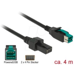 DELOCK 85485 - PoweredUSB cable male 12V > 2x 4 Pin, 4 m