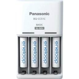 PANASONIC ENELOOP BQ-CC51D - Cargador enchufable, NiMH, incl. 4 pilas AAA (Micro), blanco