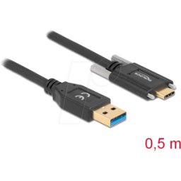 DELOCK 84007 - Cable USB 3.1, a macho a macho C, tornillos laterales, 0,5 m