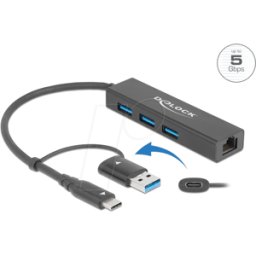 DELOCK 64149 - Concentrador USB 3.2 Gen 1, USB Type-C™ o USB Tipo-A