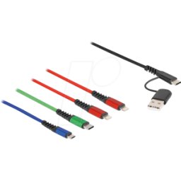 DELOCK 87884 - Cable de carga, USB-A -> Micro B + C + 2x Lightning, 1,2 m