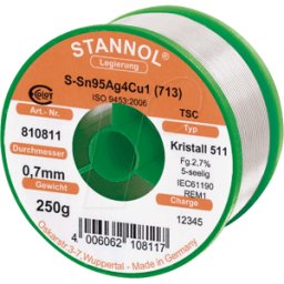 STANNOL STA 511 TSC 0,7 - Soldadura sin plomo con contenido de color plateado y cobre, Ø 0