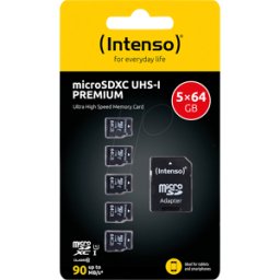 INTENSO 3423595 - Tarjeta de memoria microSDXC 64GB, UHS-I Premium, paquete de 5