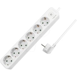 LOGILINK LPS247 - Regleta de enchufes, séxtuple, 1,5 m, con interruptor, blanco