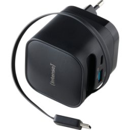 INTENSO 7806520 - Cargador USB, 65 W, 1x USB-A, 1x toma USB-C + cable, negro