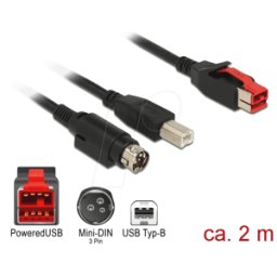 DELOCK 85488 - PoweredUSB cable male 24V > USB B + Mini-DIN 3 Pin, 2 m