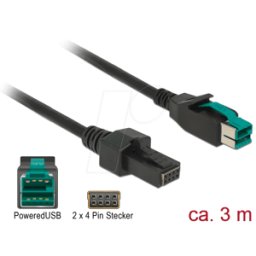 DELOCK 85484 - PoweredUSB cable male 12V > 2x 4 Pin, 3 m