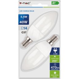 V-TAC VT-7293 - Lámpara LED E14, 5,5 W, 470 lm, 6400 K.