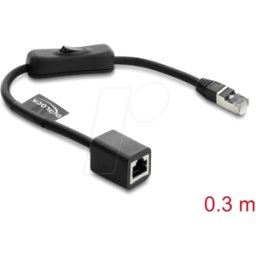 DELOCK 81563 - Cable RJ45 macho-hembra con interruptor Cat.6 F/UTP, 0,3 m - neg