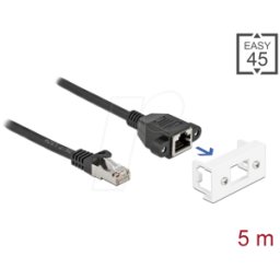 DELOCK 87123 - Cable alargador de red, Easy 45, S/FTP, Cat.6a, 5 m, negro