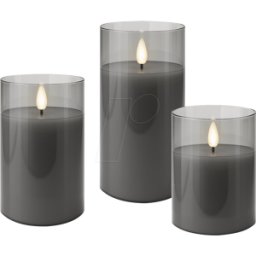 GOOBAY 77755 - Vela de cera real LED conjunto de 3, gris-transparente, blanco c