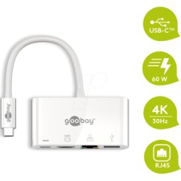 GOOBAY 62105 - Adaptador USB-C multipuerto, HDMI, Ethernet, USB-A, USB-C